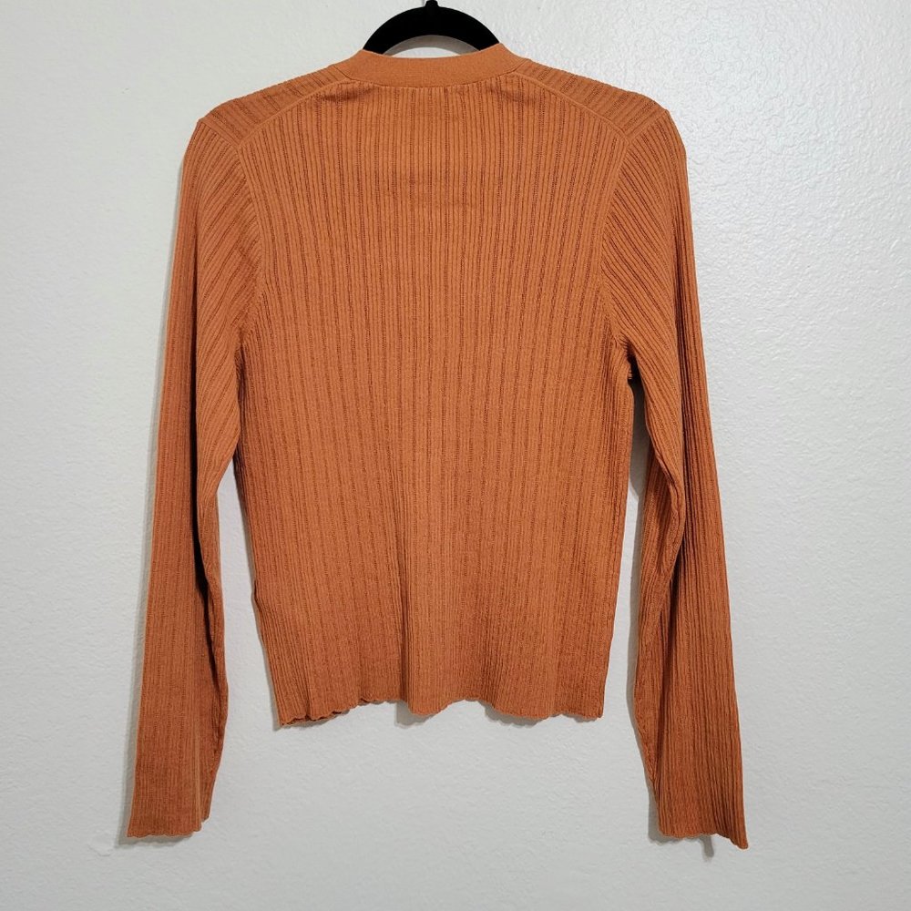 Madewell Pointelle Ribbed Knit Merino Wool Crop Cardigan Sweater Size L - Picture 5 of 7